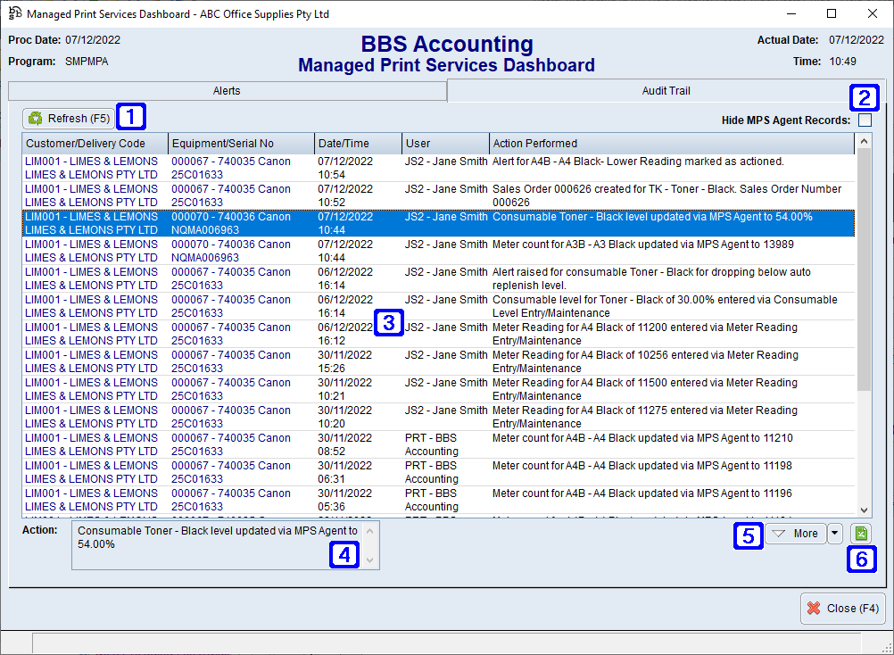 Managed Print Services Dashboard - Audit Trail Tab Screen Managed Print Services Dashboard - Audit Trail Tab Screen