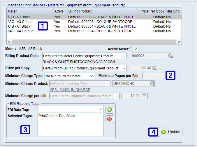 Equipment Masterfile Maintenance - Meters Tab Screen