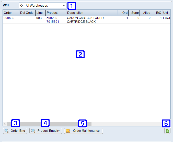 Global Equipment Enquiry - Outstanding Products on Order Tab Screen