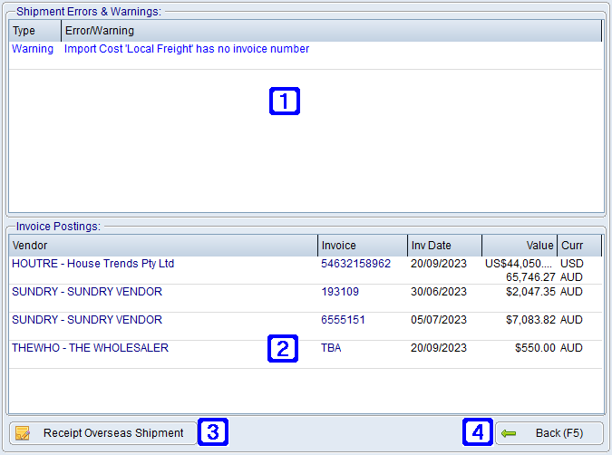 Overseas Import Shipment Entry/Maintenance - Receipt Stock & Finalise Shipment tab Screen