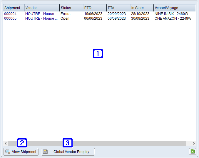 Outstanding Overseas Shipments Tab Screen