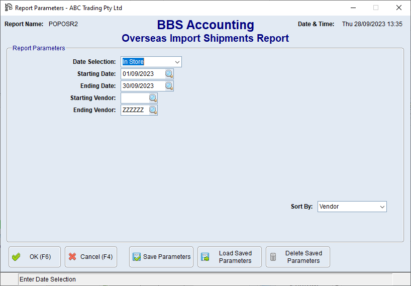Overseas Import Shipments Report Screen