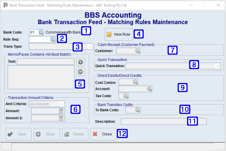 Bank Transaction Feed - Matching Rules Maintenance