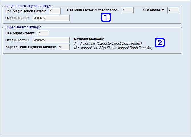 System Parameter Maintenance - Single Touch Payroll/SuperStream Settings Screen