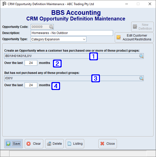 CRM Opportunity Definition Maintenance - Category Expansion Screen