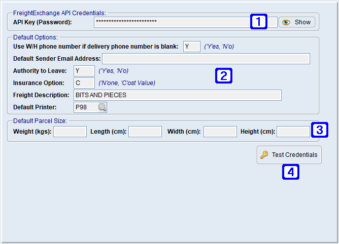 System Parameter Maintenance - FreightExchange Integration Screen