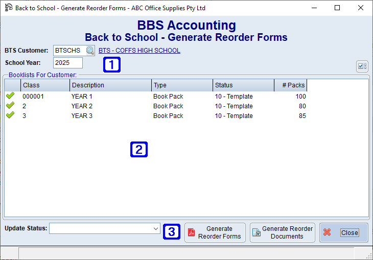 Back to School - Generate Reorder Forms Screen