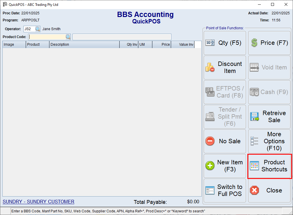 QuickPOS Screen