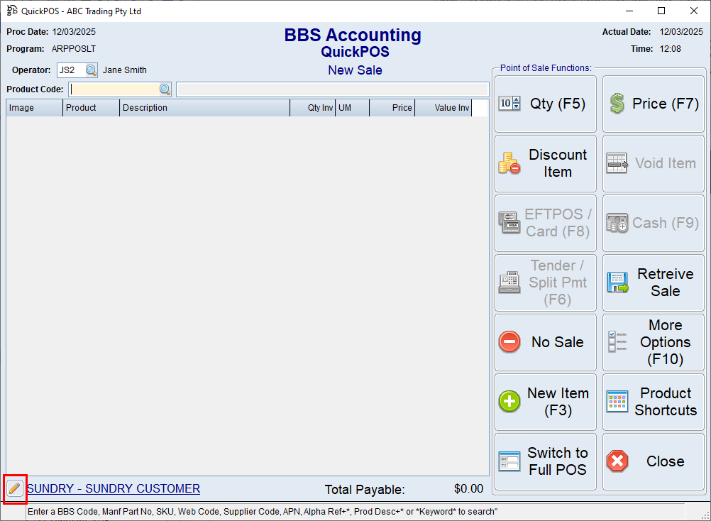 QuickPOS Screen