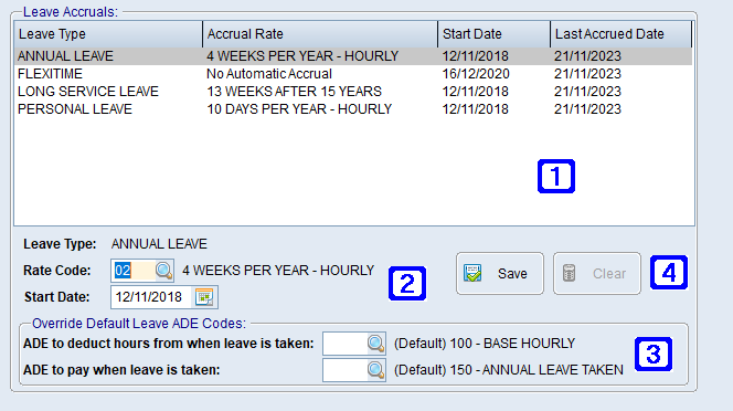 Employee Masterfile Maintenance - Leave Accrual Entitlements Tab Screen