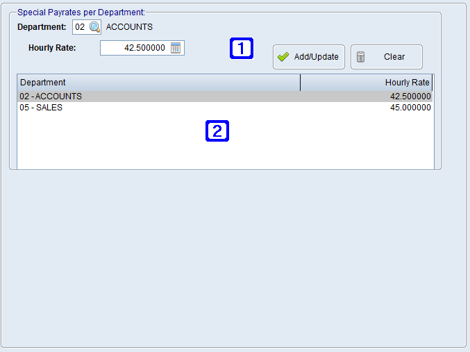 Employee Masterfile Maintenance - Special Rates per Department Tab Screen