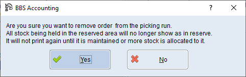 Remove order from picking run