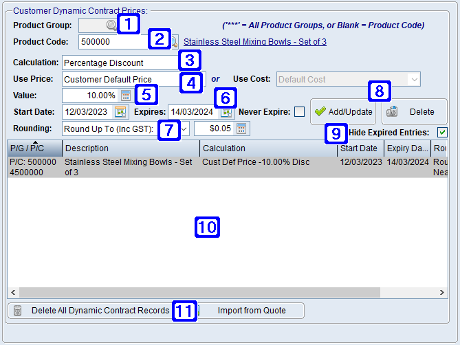 Dynamic Contract Pricing Tab Screen