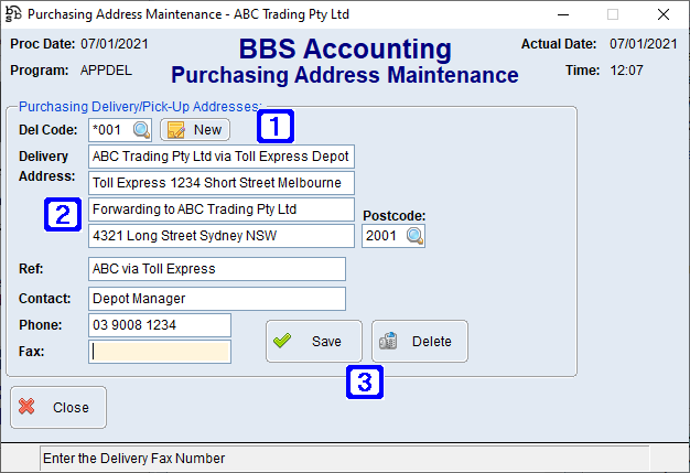 Purchase Address Maintenance Screen