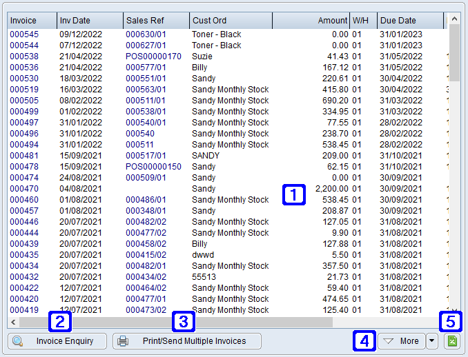 Sales Invoices Tab Screen