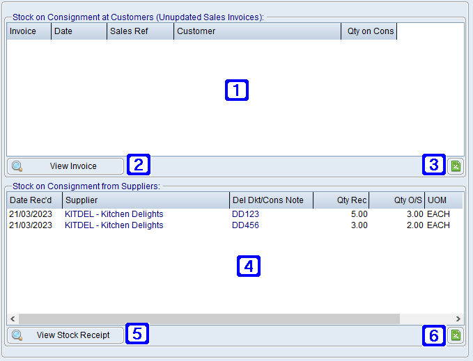 Stock on Consignment Tab Screen