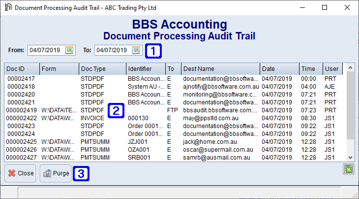 Document Processing Audit Trail Screen