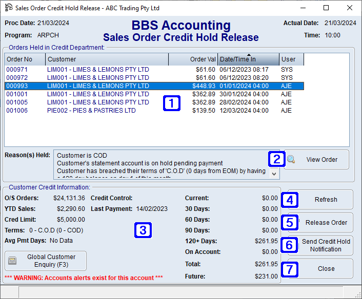 Sales Order Credit Hold Release Screen