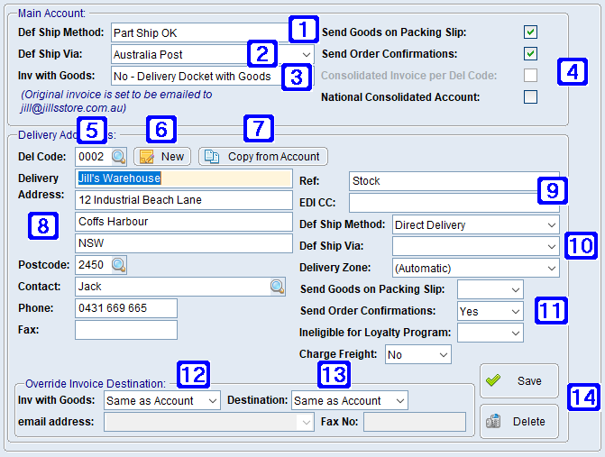 Shipping/Delivery Tab Screen