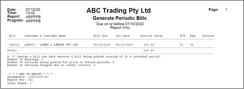 Example: Periodic Bill Report