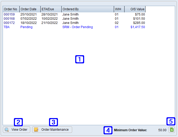 Outstanding Purchase Orders Tab Screen