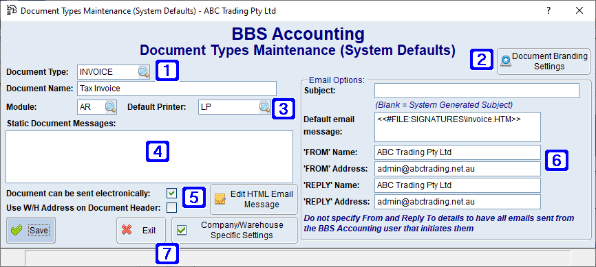 DocumentTypes Maintenance Screen