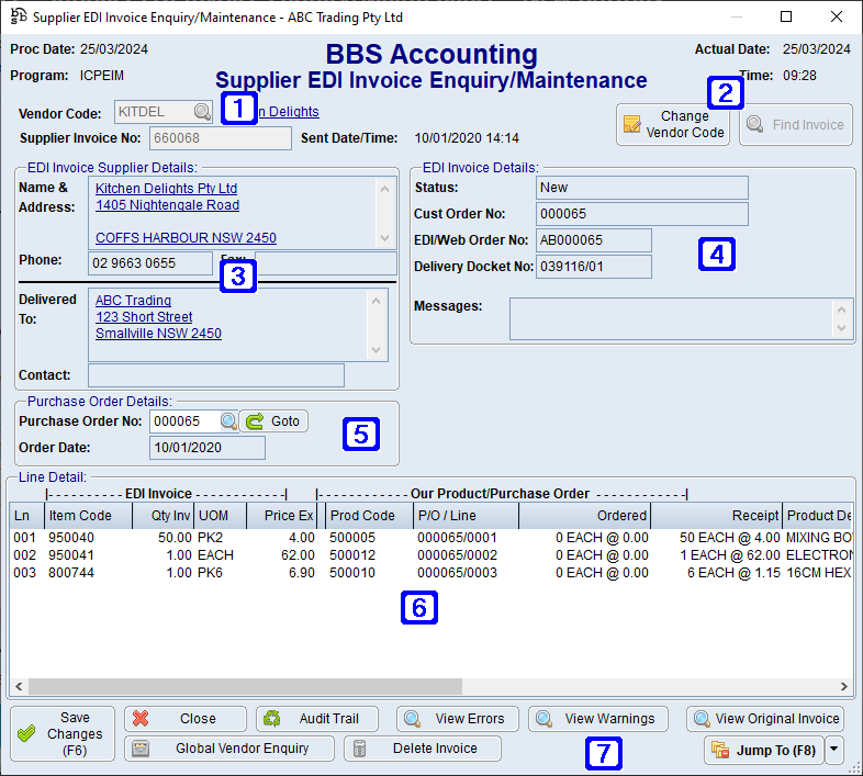 Supplier EDI Invoice Enquiry/Maintenance Screen