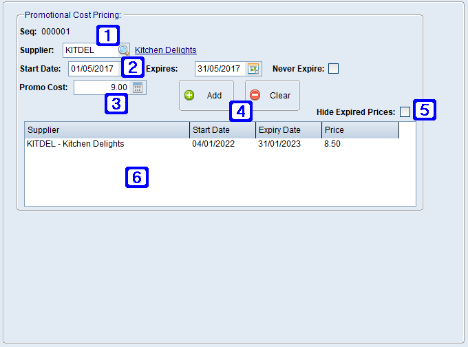 Supplier Promo Cost Pricing Tab Screen