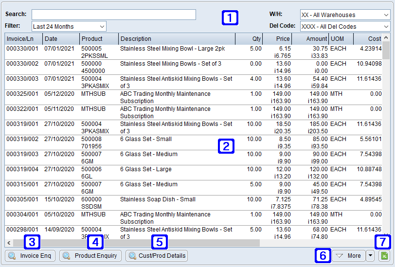 Invoice History Line Tab Screen