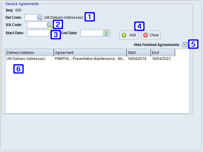 Service Agreement Tab Screen