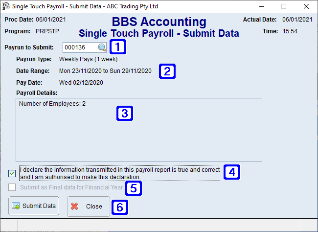 Single Touch Payroll - Submit Data Screen