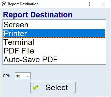 Report Destination Dialogue Box