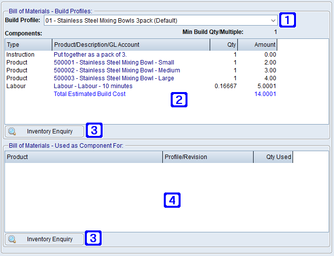 Bill of Materials Tab Screen