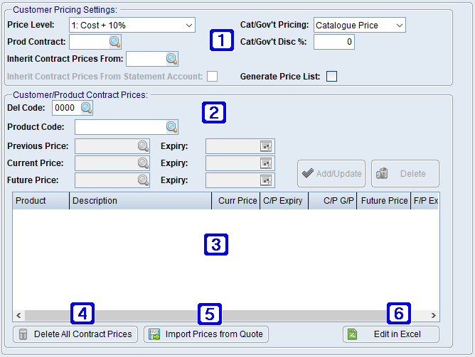 Customer/Contract Pricing Tab Screen