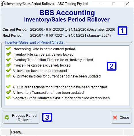 Inventory/Sales Period Rollover Screen