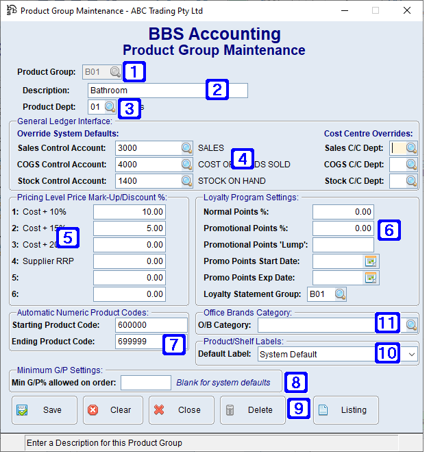 Product Group Maintenance Tab