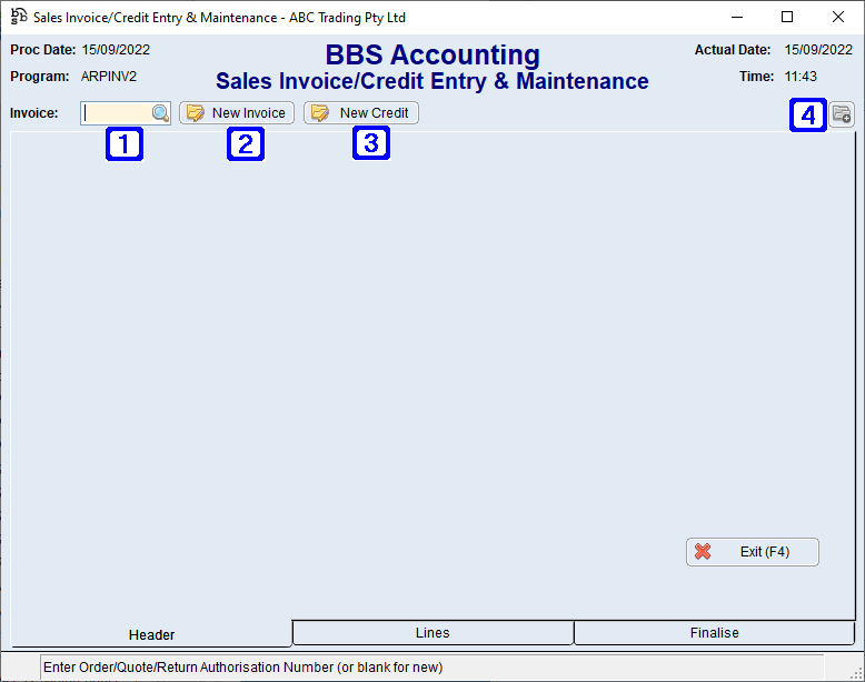 Sales Invoice/Credit Entry & Maintenance Screen