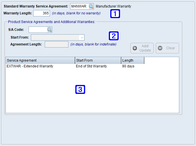 Warranty & Service Tab Screen