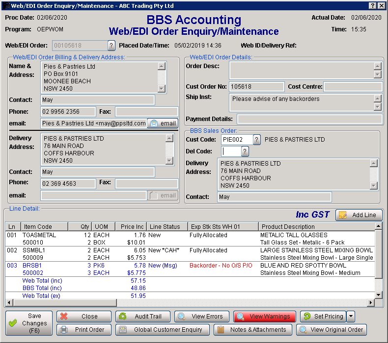 Web Order INbox