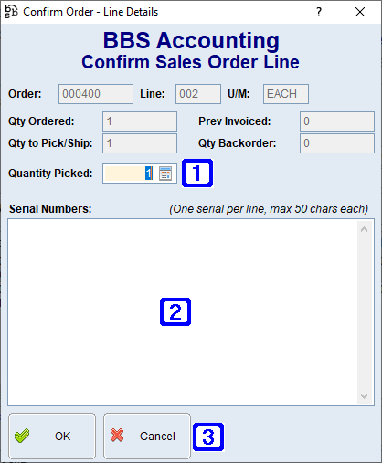 Confirm Sales Order Line Screen