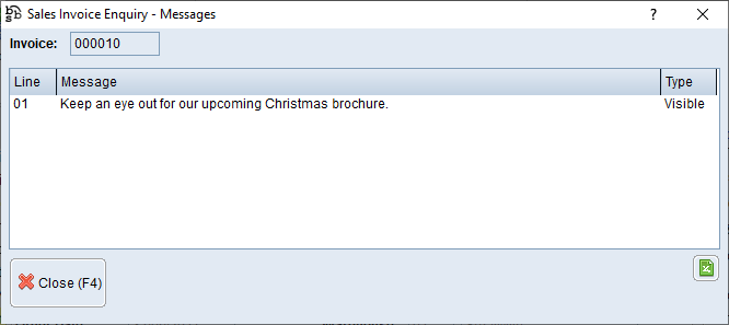 messages sales invoice enquiry
