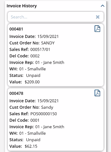 cust enq invoice history