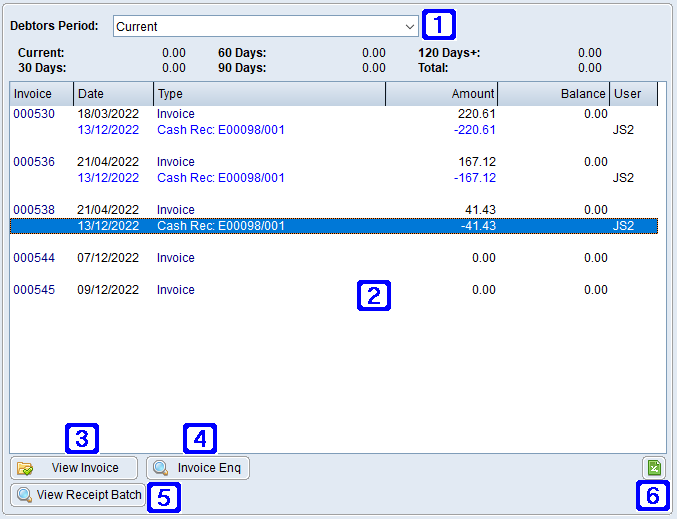 Debtors Transactions Tab Screen