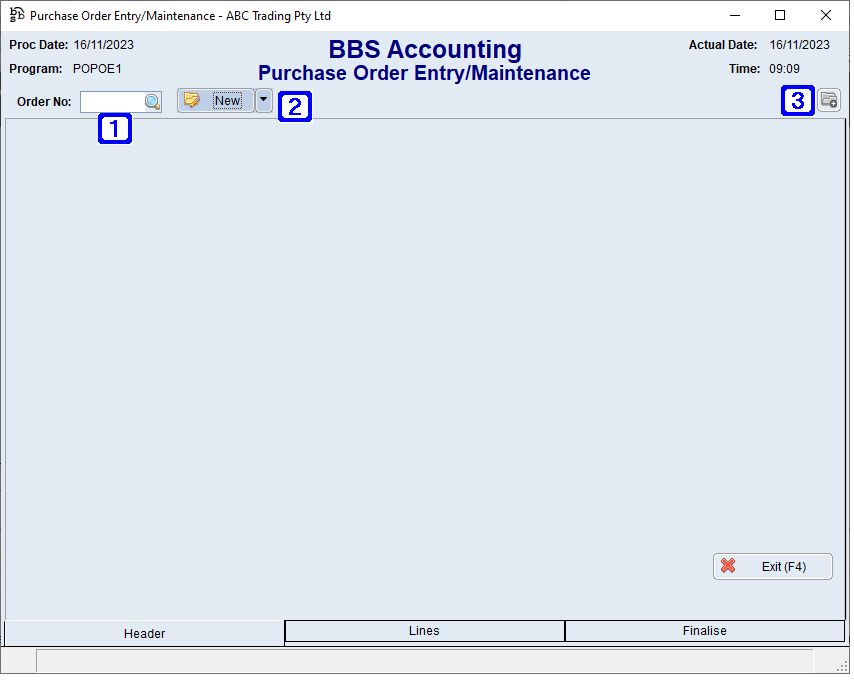 Purchase Order Entry/Maintenance Screen